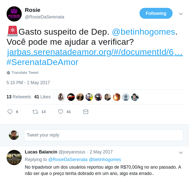 Tweet de RosieDaSerenata