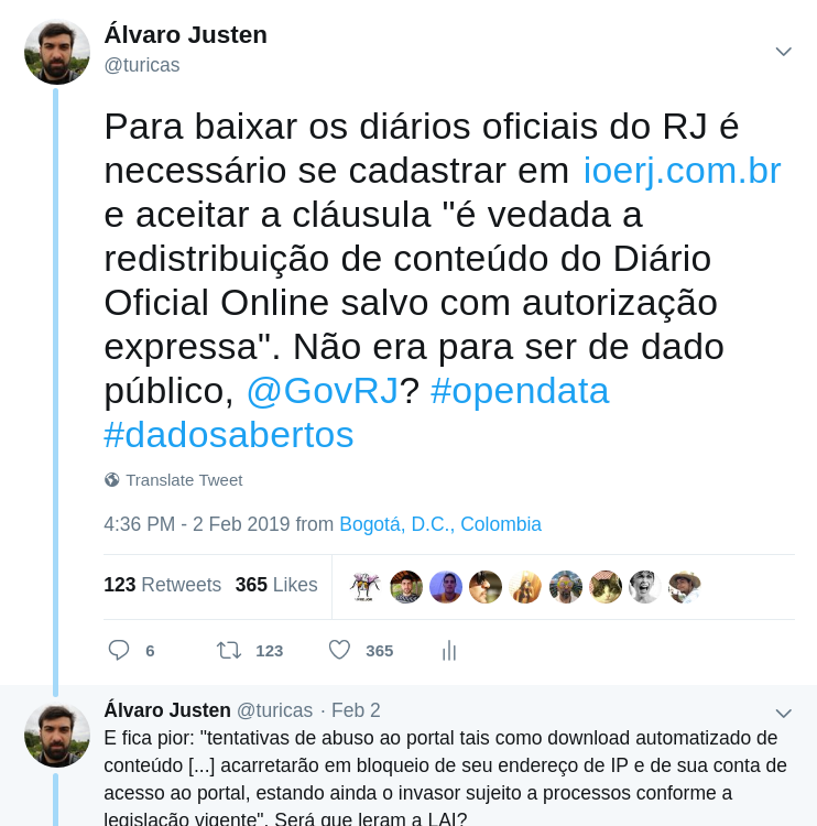 Tweet de Turicas sobre Diário Oficial do Rio de Janeiro