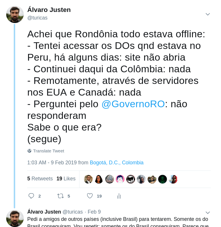 Tweet de Turicas sobre Diário Oficial de Rondônia