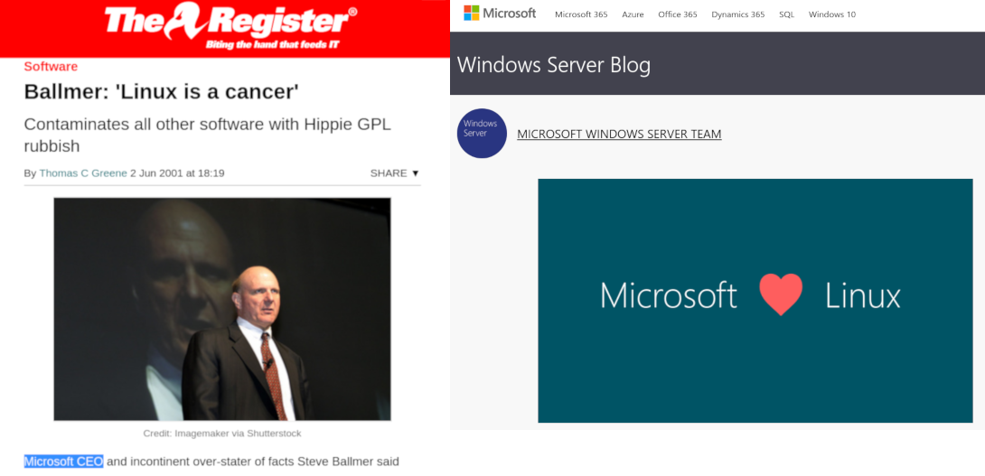 Steve Ballmer says Linux is a cancer/Microsoft loves Linux