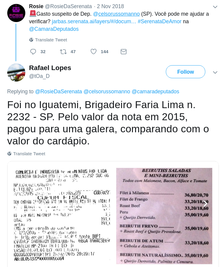 Tweet de RosieDaSerenata