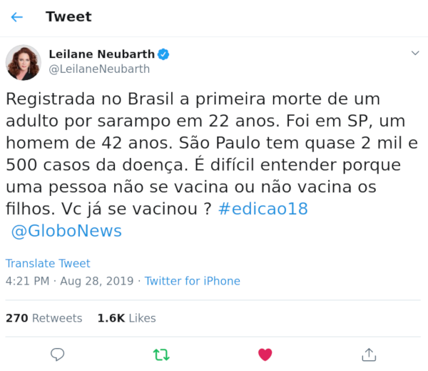 Morte de sarampo no Brasil